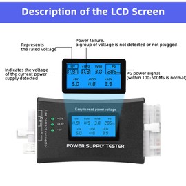 PC Power Supply Tester ATX Power Supply Tester for PC, 20/24 4/6/8 Pin 1.8 Inch Digital LCD Screen with Buzzer Alarm for ATX/BTX/ITX/TFX/IDE/HDD/SATA/BYI Connections