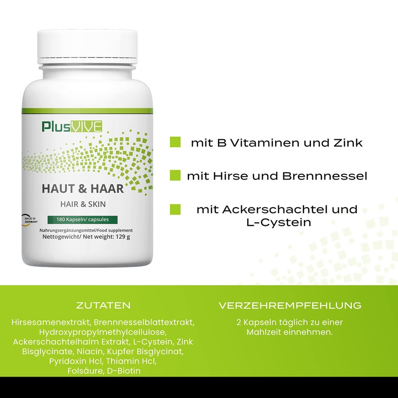 Plusvive Haut & Haar 180 Capsules, High Dose with Silica,