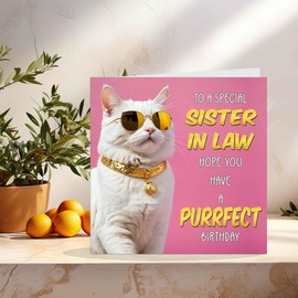 Sister in Law Birthday Card - Purrfect Birthday - Funny Cat Birthday Cards for Sister in Law