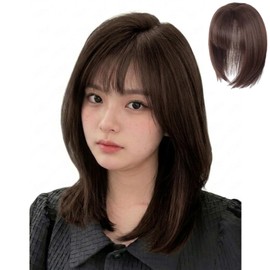 Aspersio Women's Stylish Partial Wig, Heat Resistant Silk, Hair Piece, Conceals Gray Hair, Anti-Thinning Hair, One-touch, Top Cover, 9.8 inches (25 cm), Dark Brown