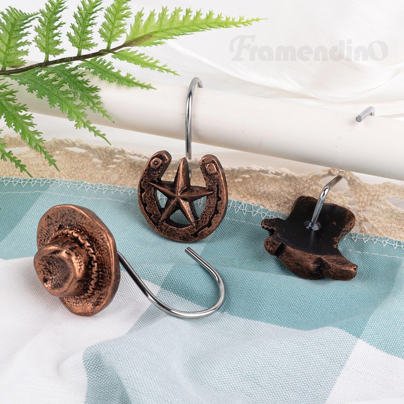 Framendino, 12 Pack Western Cowboy Pendant Shower Curtain Hooks Stainless