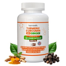 HARMONIFY Turmeric Curcumin Supplement with Ginger, Ceylon Cinnamon and Black Pepper Complex 5 in 1 Formula, Curcuma Longa, Max Absorption, 1000 mg, 120 Herbal Extract Capsules