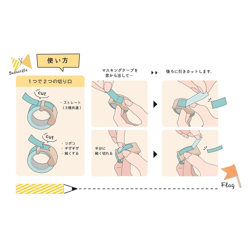 Kutsuwa DE003ABC-3SKU Tape Cutter Musteno Ribbon Bons, 3 Color Set