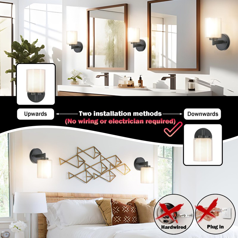 Nekhung Battery Operated Wall Sconce Set of 2, Wireless Wall