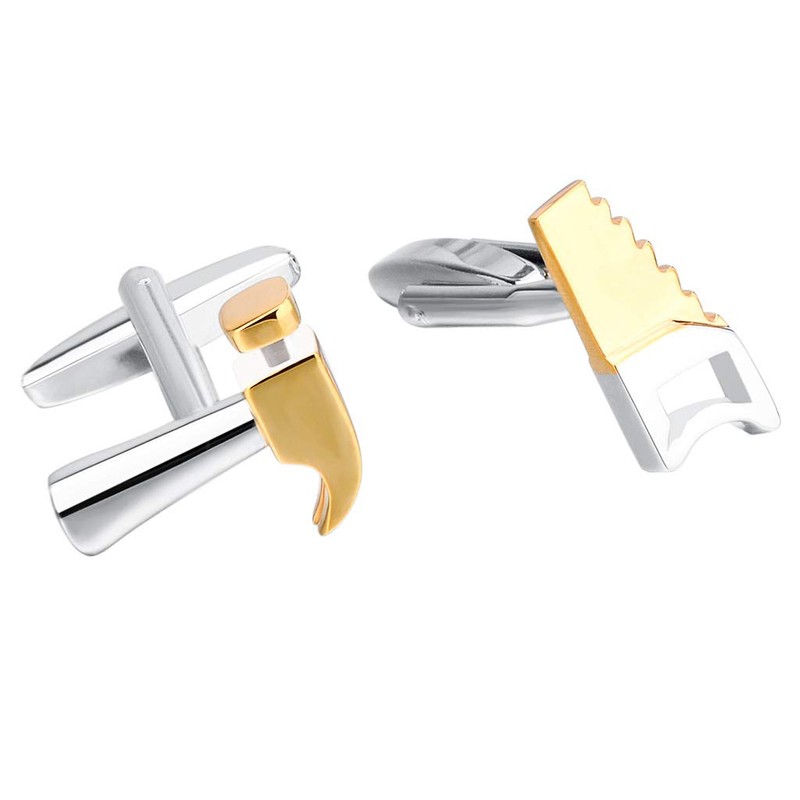Hammer and Saw Tools Handyman Carpenters Gold Cufflinks