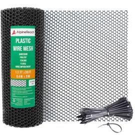 AlpineReach Plastic Wire Mesh 1.3ft x 30ft Fence Roll with Zip Ties - Ideal for Poultry, Dogs, Rabbit Barrier & Gardening, Durable Chicken Mesh, Versatile Rigid Fencing & Netting, Black (15.7" x 360")