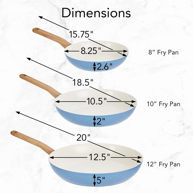 GoodCook Healthy Ceramic Titanium-Infused 3-Piece Fry Pan Set, Light Blue