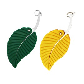 2Pcs Multifunctional Mini Leaf Keychain, Compact Pocket Accessory, Stainless Steel Outdoor Travel Gadget, Creative Gifts for Men & Women (Green & Gold)