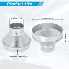 PATIKIL 8 Inch to 4 Inch Duct Reducer, Galvanized Steel Round Air Duct Reducer Crimped Pipe Increaser Adapter Connector Fitting Coupling for HVAC, Ventilation Systems
