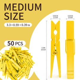 3.5 inch 50 pcs Colored Clothes Pins for Classroom,Clothes Pins Wood for Hanging Clothes,Clothespins for Craft,Wooden Clips for Pictures, Rust Resistant (Yellow)
