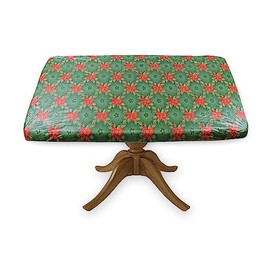 Covers For The Home Deluxe Elastic Edged Flannel Backed Vinyl Fitted Table Cover - Christmas- Square - Fits Tables up to 46" Square