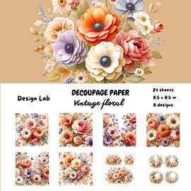 Vintage Floral Decoupage Paper 8.5" x 8.5", 24 single-sided sheets: romantic styled pattern paper for scrapbooking, origami and crafts