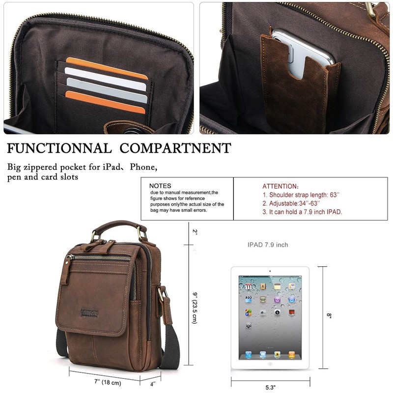 Contacts Genuine Leather Men's Laptop Mini Tab Messenger Crossbody Bag