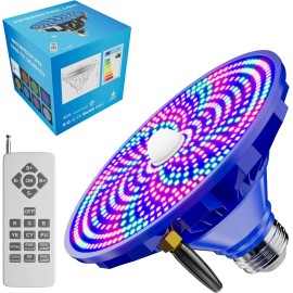 Unbranded RGBW LED Swimming Pool Light Bulb 120v 90W 12 Color Modes Remote Control E26