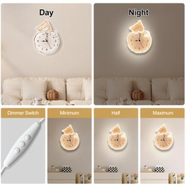 Silent Sleepy Cat Shaped Lighted Clock, LED Night Light Wood Slice Decor Clock For Bedroom, Nursery, Living Room, Kids Room, Cat Lovers Gift