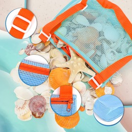 Set of 3 Mesh Beach Bags Summer Toys Organizer Sand Away Tote Shell Collecting Net Bagswith Zipper for Child