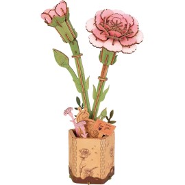 Rowood DIY Wooden Flower Bouquet Hand-Make Building Toy 3D Puzzle Birthday Gift - Pink Carnation