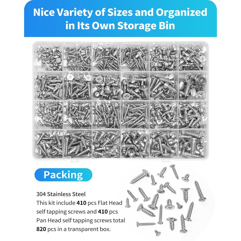 M3 M4 M5 M6 Wood Screws Assortment Set,304 Stainless Steel