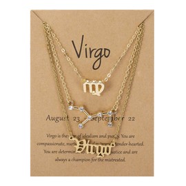 beemean 3pcs Zodiac Necklaces 12 Constellation Pendant Necklace Astrology Horoscope Old English Zodiac Sign Necklace Jewelry with Message Card for Women Girls Jewelry (Virgo)