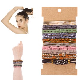 Ouligay 20 Pcs Hair Tie Bracelets for Women,Non-slip Boho Hair Ties with Bead,Thin Boho Hair Accessories for Women,Elastic Ponytail Holders,No Damage Hair Ties for Thick Thin Hair(Gold Beads Style)