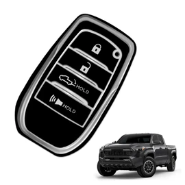 Muslogy Key Fob Case Cover Compatible with 2024 2025 Toyota Tacoma Accessories 4 Button Smart TPU Key Fob Protector 24Tacoma SR SR5 TRD PreRunner TRD Sport Off-Road Pro Trailhunter (Black)
