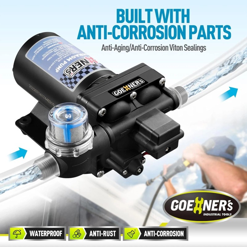 GOEHNER'S RV Fresh Water Pump 12V DC 6.5GPM 70PSI Self-Priming