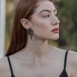 EVER FAITH Crystal Fashion Statement Cluster Earrings, Art Deco Bling Colorful Marquise Teardrop Dangle Clip-on Earrings for Women Black Gold-Tone