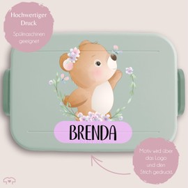 Children's Bento Box Midi for Mepal Bento Box - Bear - Cute Girls Bears Lunch Box | Lunch Box Girls School | Cute Lunch Box Girls Nursery with Name - 900 ml - Sage Green