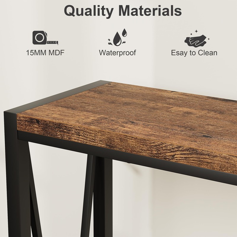 Industrial Console Table, 2 Shelf Entryway Table with Storage, Narrow