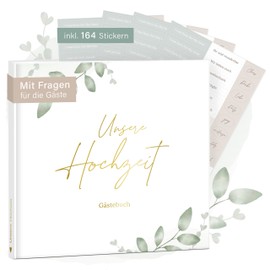 mintkind® Greenery Wedding Guest Book to Fill In Including 4 Sticker Sheets, 84 Pages with Questions for Guests, Wedding Gifts for Bride and Groom as Wedding Decoration, Golden Wedding Silver Wedding