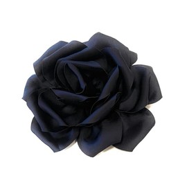 Large Rose Fascinator Corsage Hair Clip and Brooch Pin, Satin Flower, Multi-Colour Options (Navy Blue)