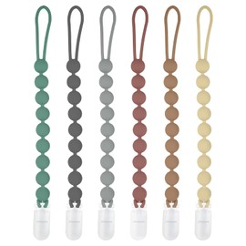 MINMUNJIU Silicone Pacifier Clips for Boys, 6 Pack One Piece Soft Flexible Binky Clips Pacifier Holder Clip for Boys