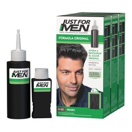 Just For Men Tinte Colorante Para Hombre en Shampoo, Negro H55, Ideal Para Cubrir 100% de Las Canas, Paquete de 3, 66ml