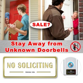 No Soliciting Sign for House Front Door Weatherproof Self-Adhesive Sticker Do Not Ring Doorbell Sign for Ring Home Doorbell Yard 3-Piece Set