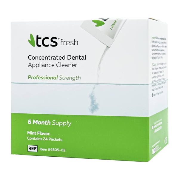 TCS Fresh Dental Appliance Cleaner - Professional Strength Concentrated Cleaner for Flexible Partials - Retainer Cleaner, Denture Cleaner, and Dental Night Guard Cleaner (24 Count (Pack of 1))