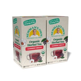 Newman's Own Organic Elderberry Hibiscus Tea Containing Healthy Antioxidants with 20 Individually Wrapped Bags Per Box (Pack of 2) USDA Certified Caffeine Free Brew Hot/Cold 40 Count