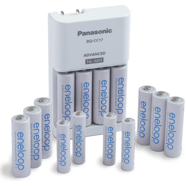 Panasonic K-KJ17MZ104A eneloop Power Pack; 10AA, 4AAA, and Advanced Individual Battery Charger, White