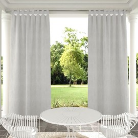 Clothink Outdoor Weatherproof Curtain with Velcro Fastener, Waterproof Privacy Screen and Sun Protection for Balcony / Patio / Porch / Pergola / Garden Gazebo, 132 x 215 cm, Grey / White