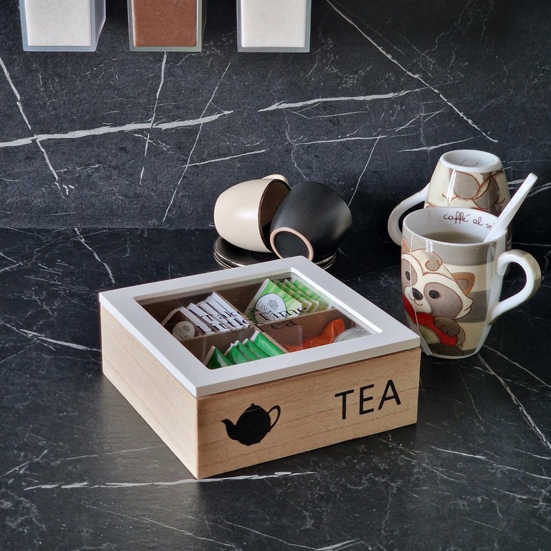 The Square Wooden Herbal Tea Box with 4 Tea Boxes,
