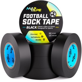 Max Tape Black Football Sock Tape, Shin Pad Tape Bandage 19mm x 20m Pack of 6