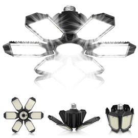 POLARPRA Garage Light Bulbs - Garage Lights Led Screw into Bulb Socket with 6 Deformable Panels 6500K Basement Light Fixture E26 Base Led Shop Lights for Basement Workshop Warehouse Attic - 4Pack