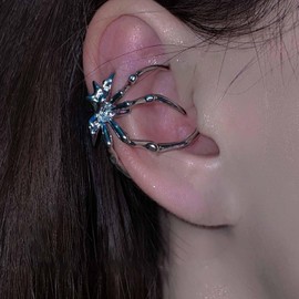 Xduargs Punk Spider Cuff On Earrings Vintage Crystal Spider Cuff Cartilage Earrings Silver Spider Climber Cuff Earrings Steampunk Spider Non Pierced Earrings Jewelry for Women and Girls