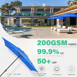 JEAREY 2-Tiers 8x10 ft Rectangular Patio Umbrellas Outdoor Table Market Umbrella w/Crank, 8 Sturdy Ribs, UV Protection Waterproof Sunproof(Royal Blue)