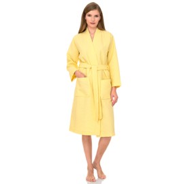 TowelSelections Womens Waffle Robe, Kimono Spa Bathrobe Soft Bath Robe for Women Small/Medium Lemon Meringue