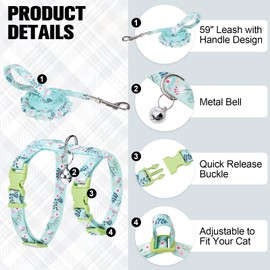 BEAUTYZOO Cat Harness and Leash Set Escape Proof for Walking, Kitten Soft Adjustable Vest Harnesses for Small Medium Large Cats, Easy Control Breathable Plaid Ribbon Nylon for Outdoor Indoor Use