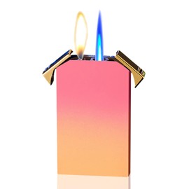 Butane Torch Lighter - Dual Flame, Jet Torch, Windproof, Refillable, Soft & Blue Flame Lighter - Men's Gift (Pink)