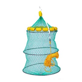 FASPLORE Collapsible Fish Basket, Floating Net Fish Keeper, 3-Ring Mesh Design with Rope, Green