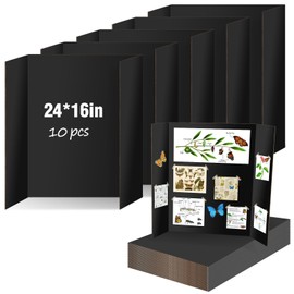Black Trifold Poster Board, IKAYAS 24" X 16" Double Sided Poster Boards, Science Fair Display Boards Posterboard Foamboard for Mounting, Prints,Art,Display,Projects Classroom Supplies (10)