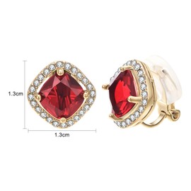 Yoursfs Red CZ Clip on Earrings For Women Gold Sparkly Square Clip-Earrings Crystal non Pierced for Bridal