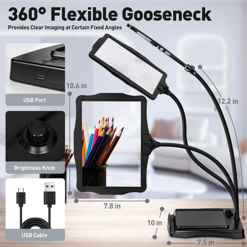 10X Rechargeable Magnifying Glass with Light and Stand, 50 LED